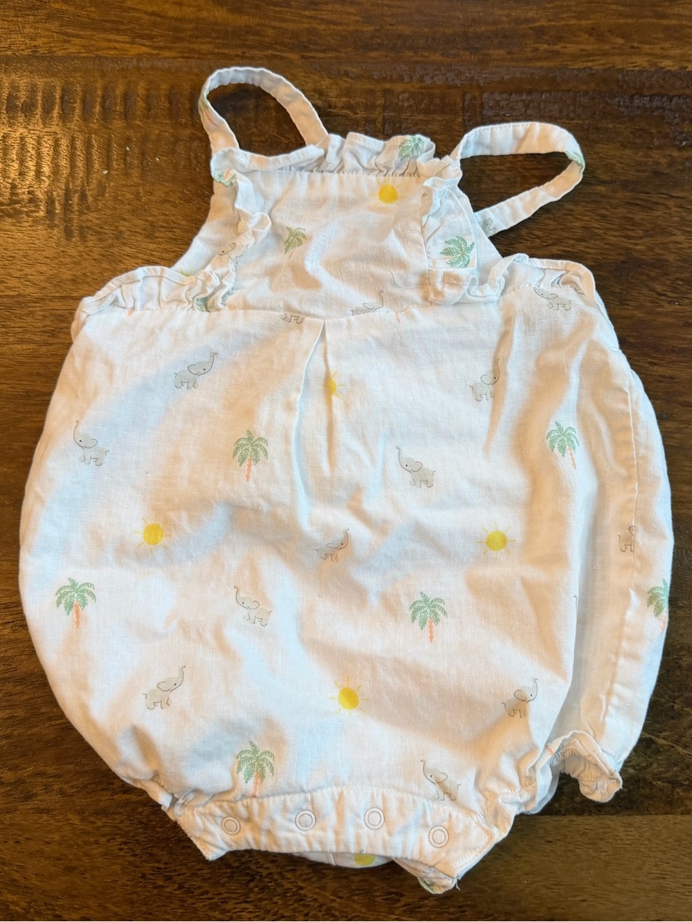 Janie and Jack White Cotton Romper with Subtle Palm and Elephant Print